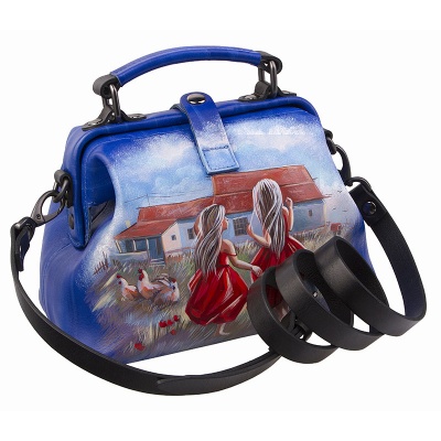 Женская сумка-саквояж с росписью, синяя Alexander TS