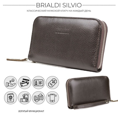 Мужской клатч Silvio (Сильвио) relief brown Brialdi