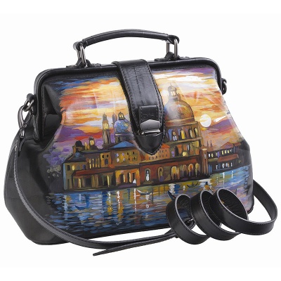 Женская сумка-саквояж с росписью, комбинированная Alexander TS