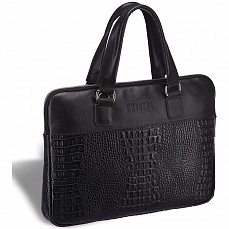 Женская деловая сумка SLIM-формата Belvi (Бельви) croco black Brialdi