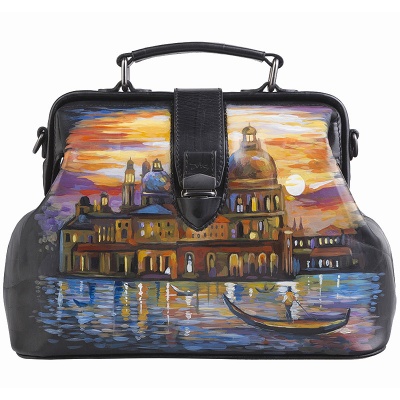 Женская сумка-саквояж с росписью, комбинированная Alexander TS